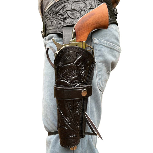 LEFT HAND Draw - 22 Caliber Revolver Leather Holster Belt - Black