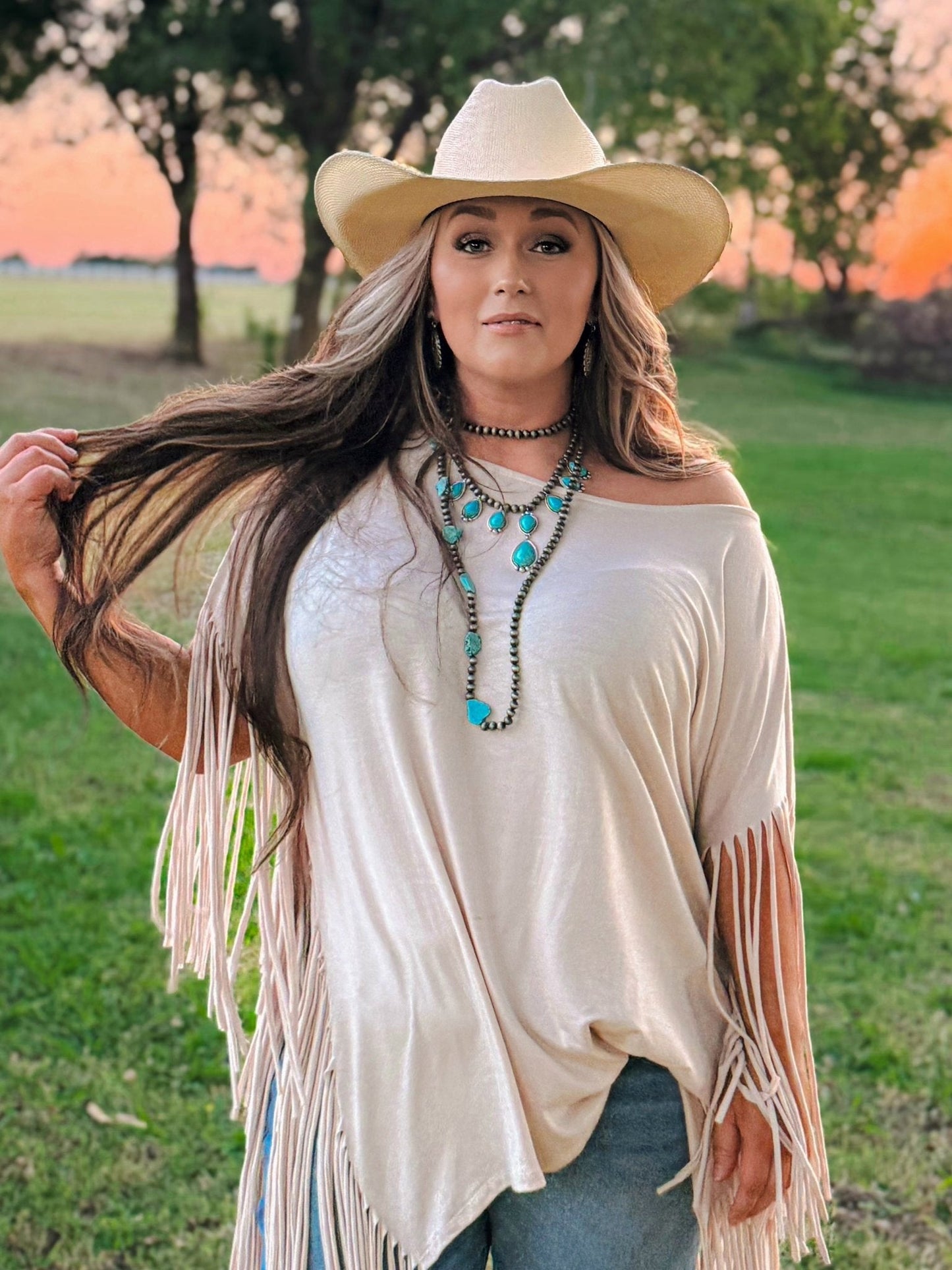 Long Faux Turquoise Nugget and Sterling Pearl Statement Necklace - 48 inch