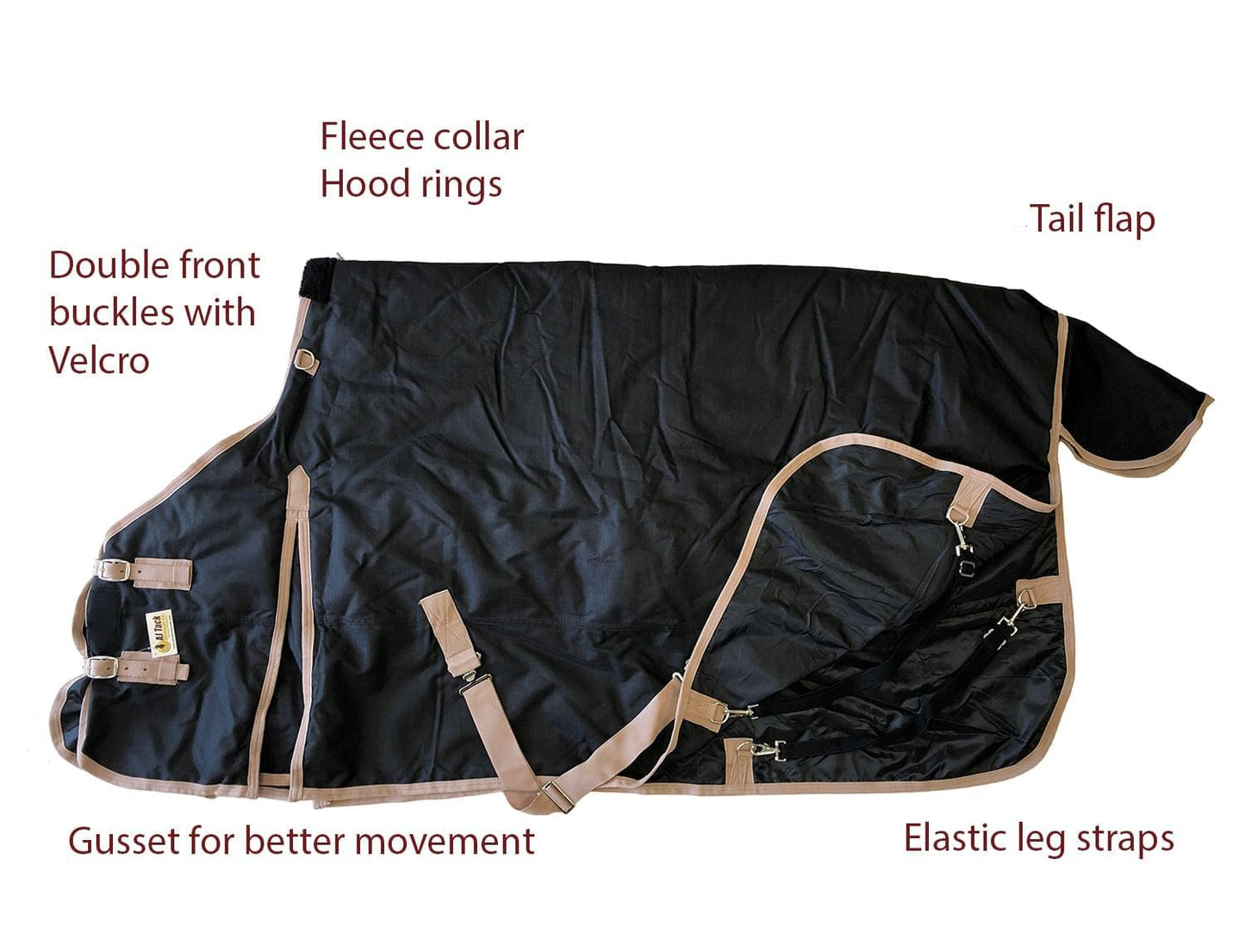 AJ Tack 1200D Waterproof Turnout Horse Blanket 400g - Black
