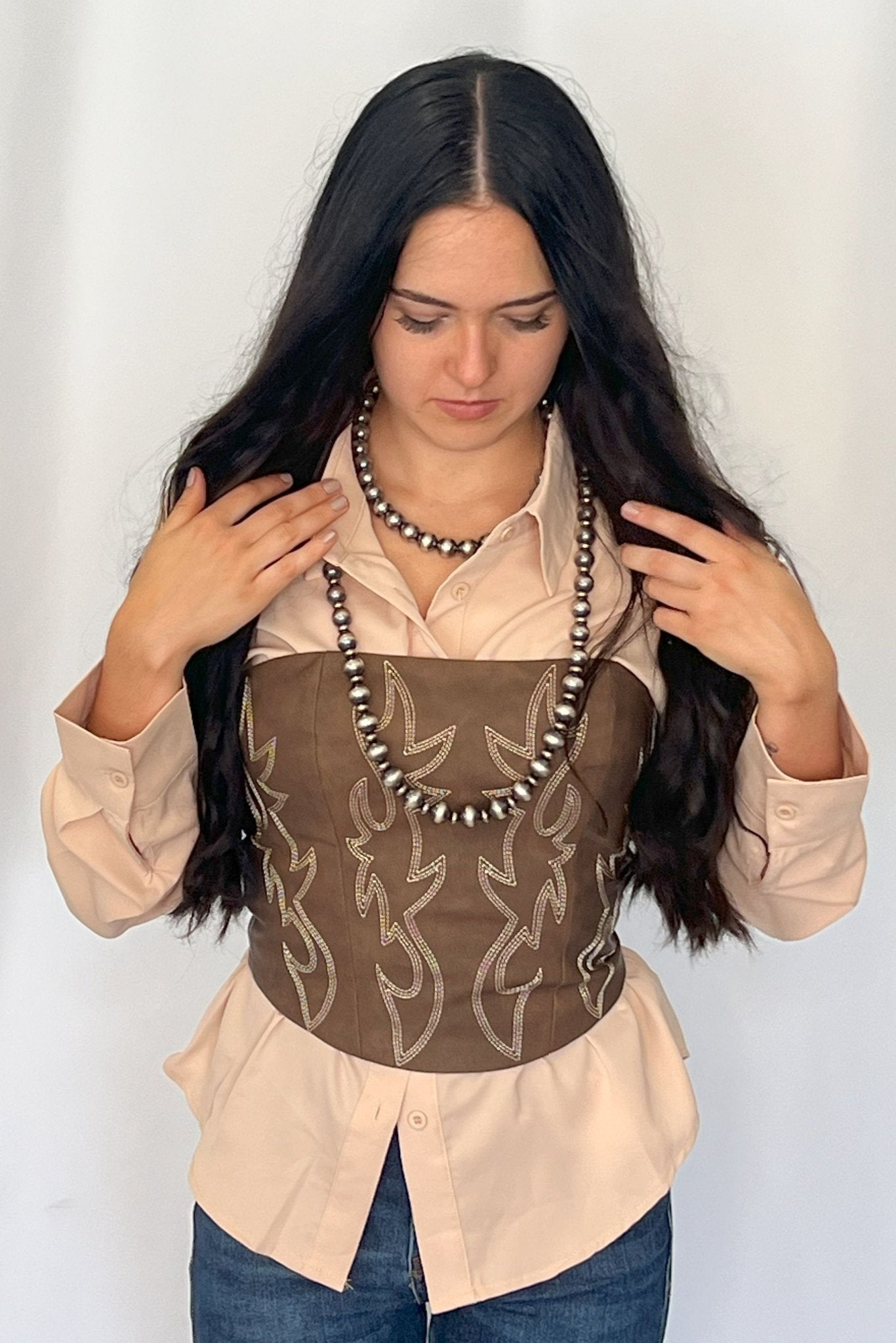 Mercedes Beige Button Down Shirt