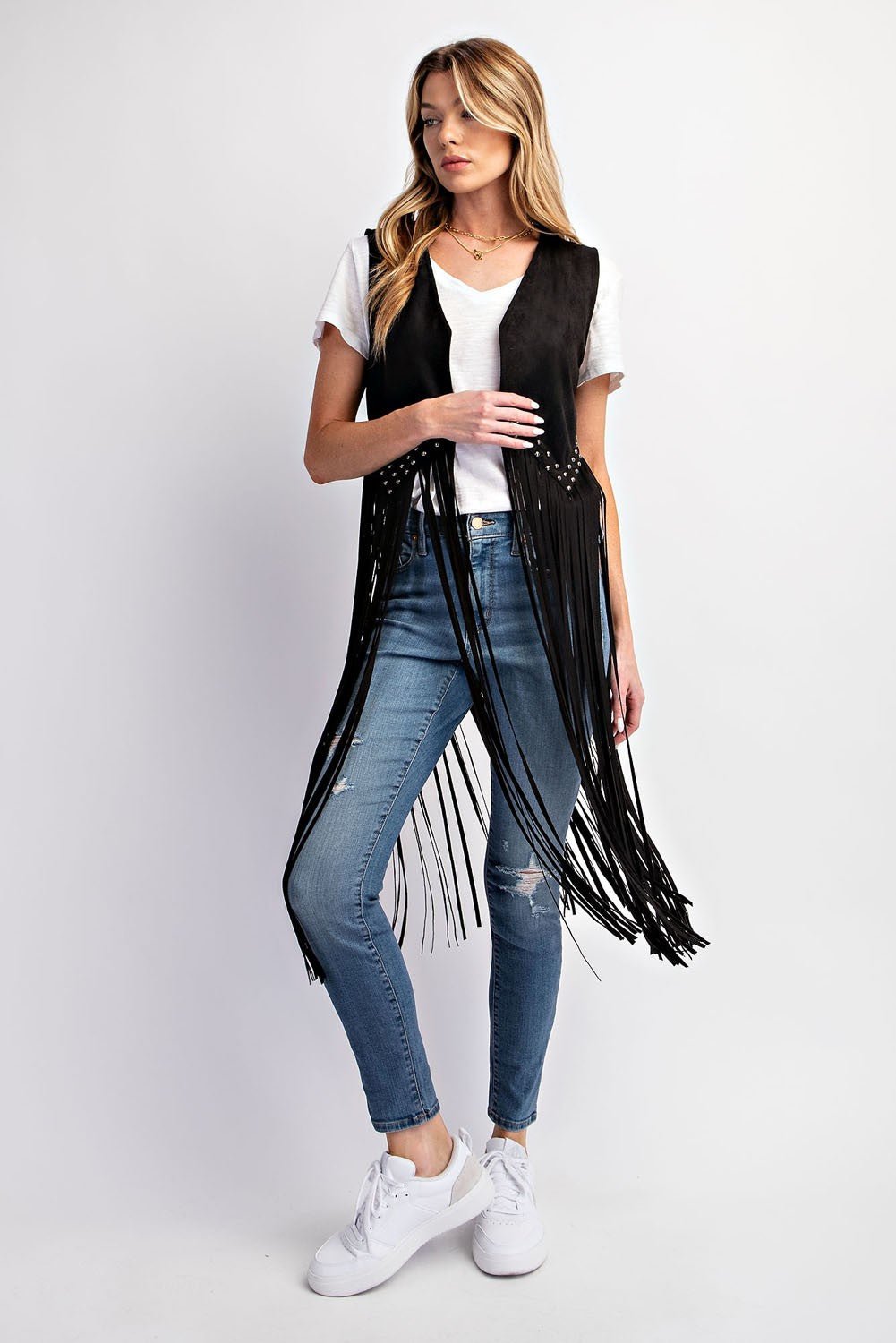Midnight Ride Suede Studded Fringe Vest