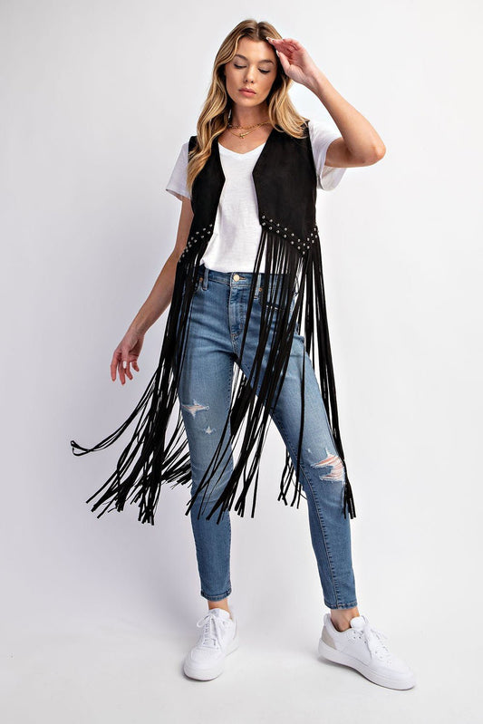Midnight Ride Suede Studded Fringe Vest