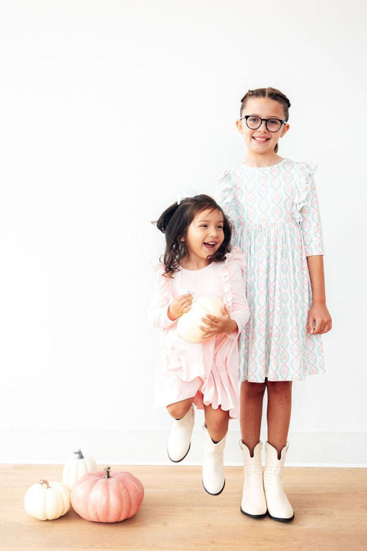 Petal Pink L/S Ruffle Twirl Dress