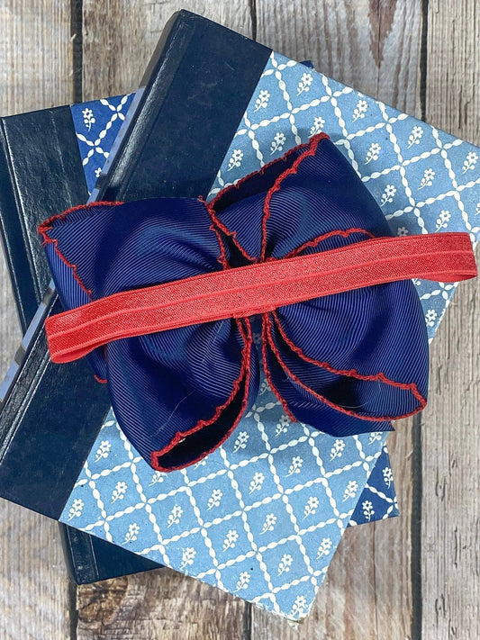Navy with Red Moonstitch Bow Headband