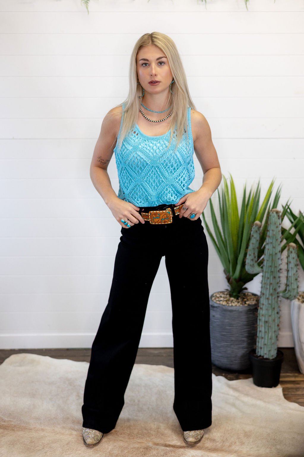 Open Stitch Sleeveless Top