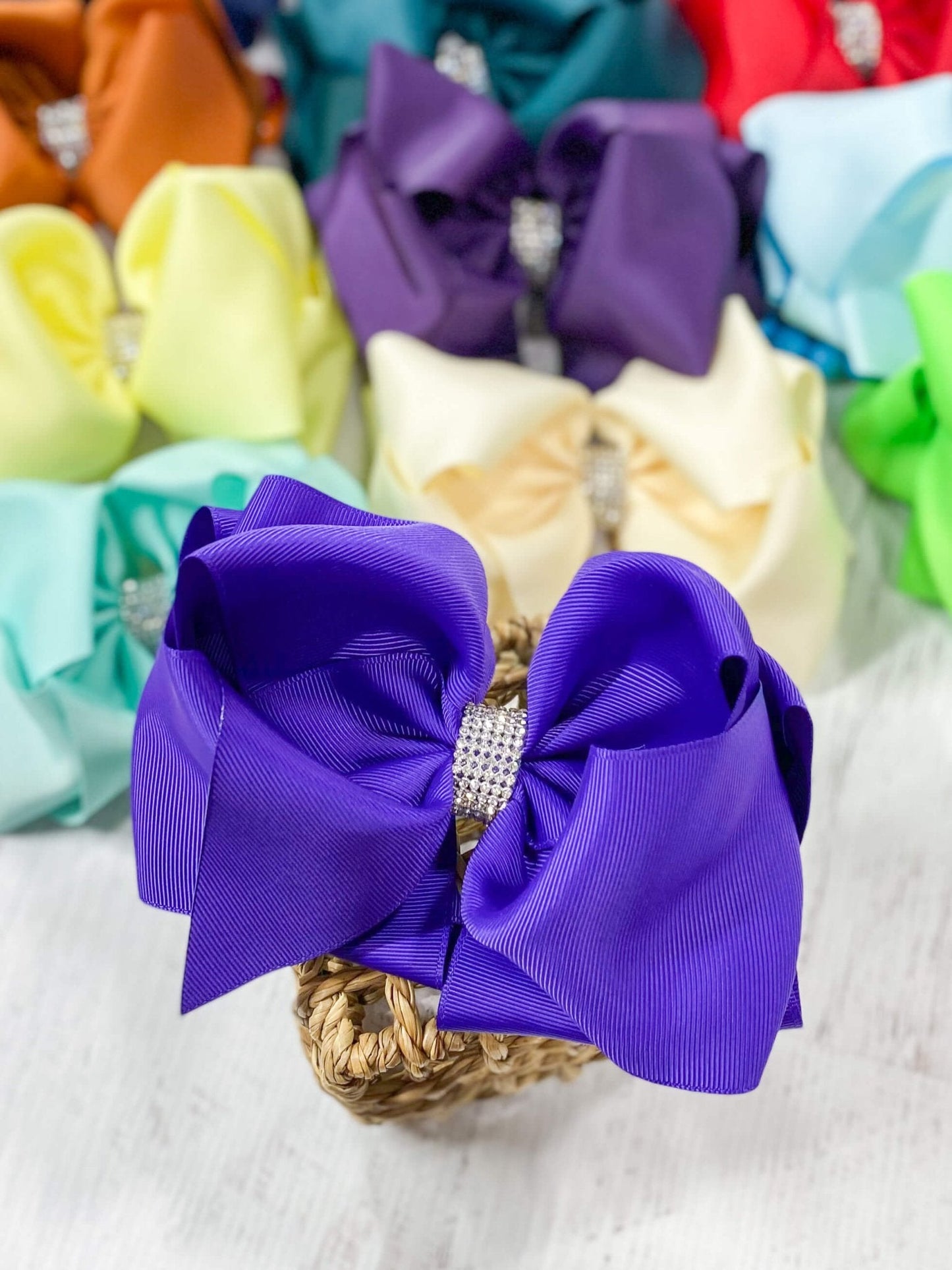 Oversize Rhinestone Hair Bows - French Clip - 5.5"