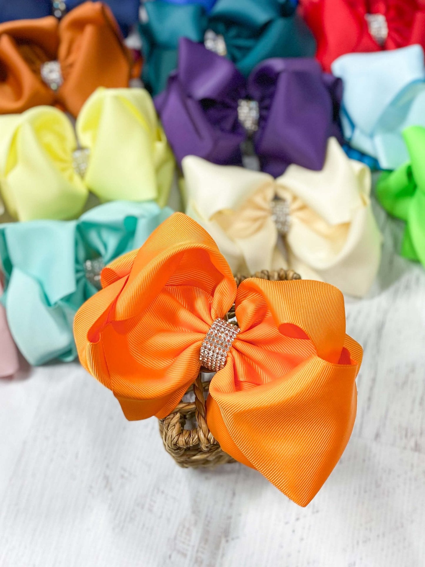 Oversize Rhinestone Hair Bows - French Clip - 5.5"