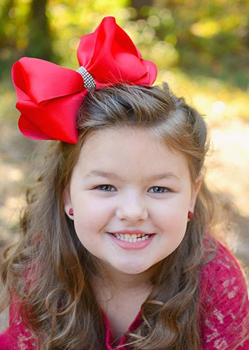 Oversize Rhinestone Hair Bows - French Clip - 5.5"