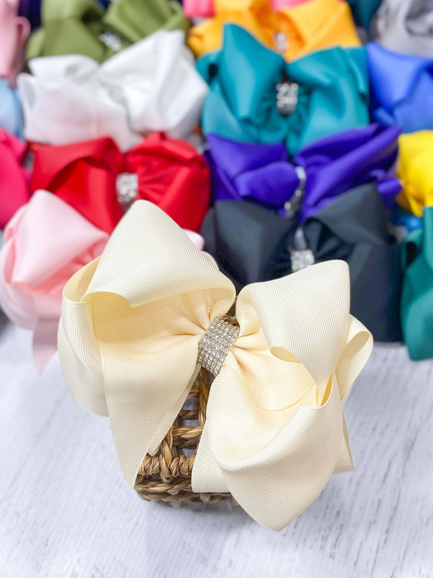 Oversize Rhinestone Hair Bows - French Clip - 5.5"