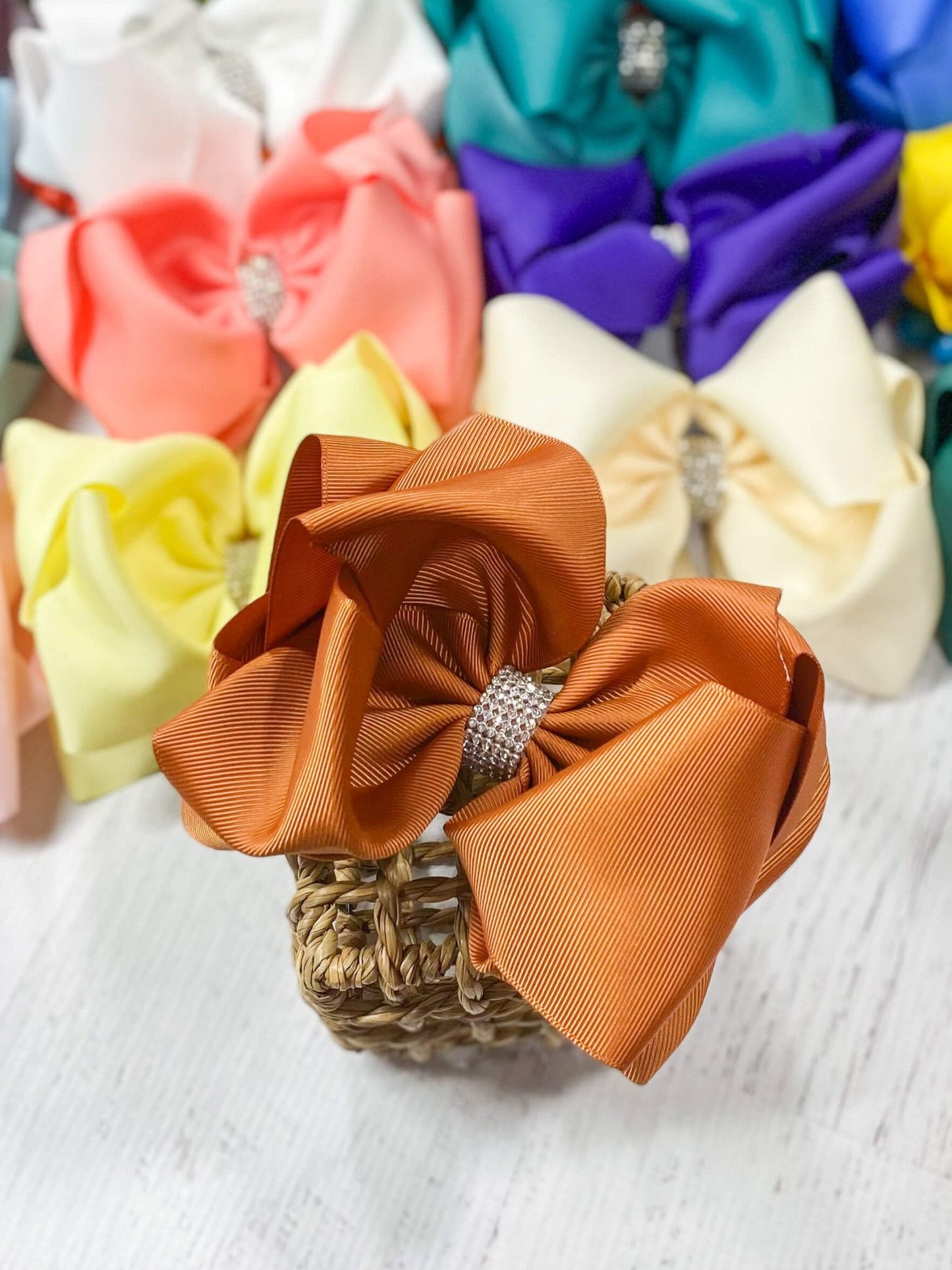 Oversize Rhinestone Hair Bows - French Clip - 5.5"