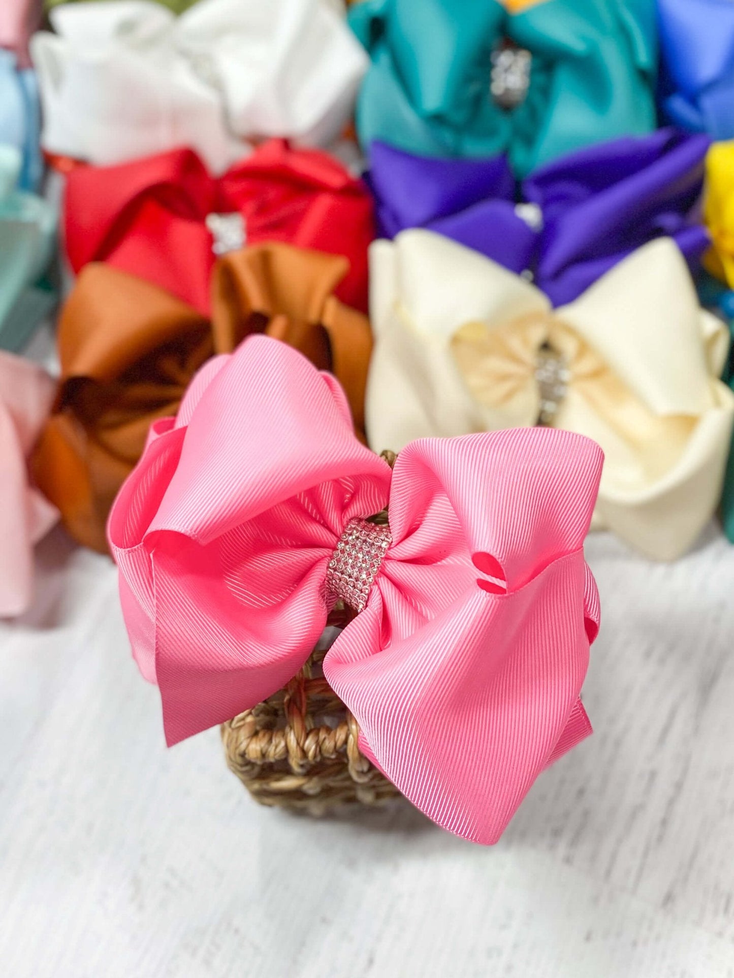 Oversize Rhinestone Hair Bows - French Clip - 5.5"