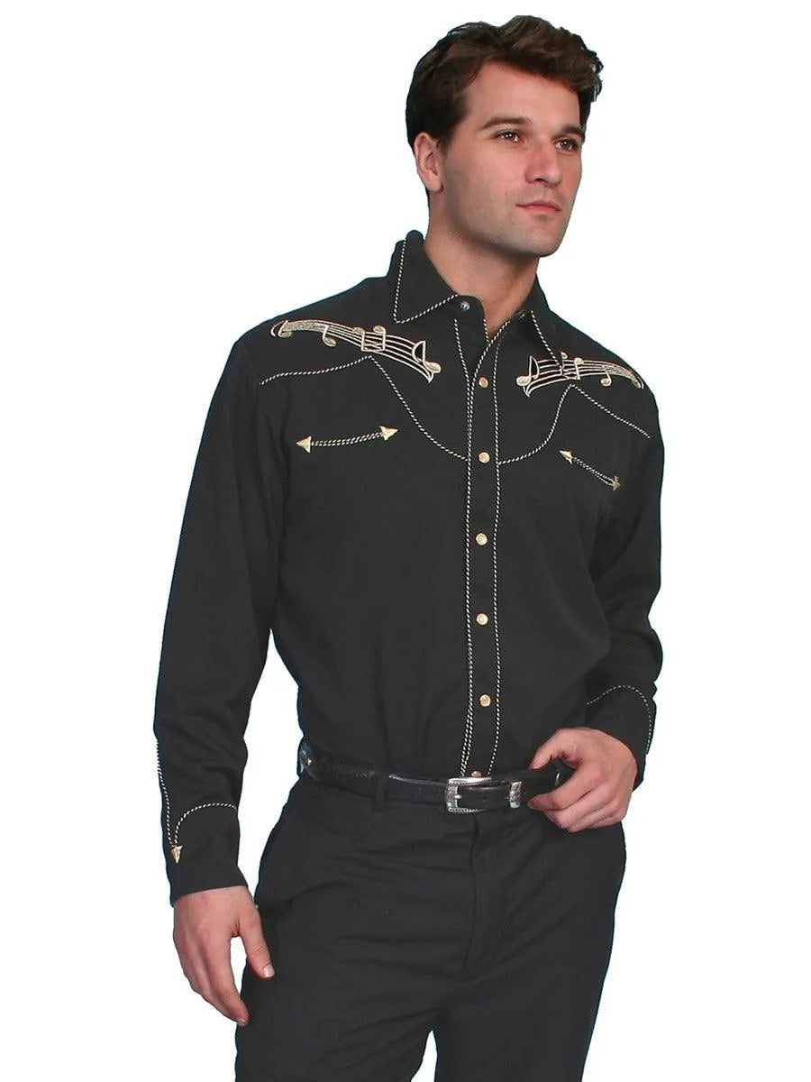 Scully Gold Music Note Embroidery - Men's Western Shirt (Closeout)