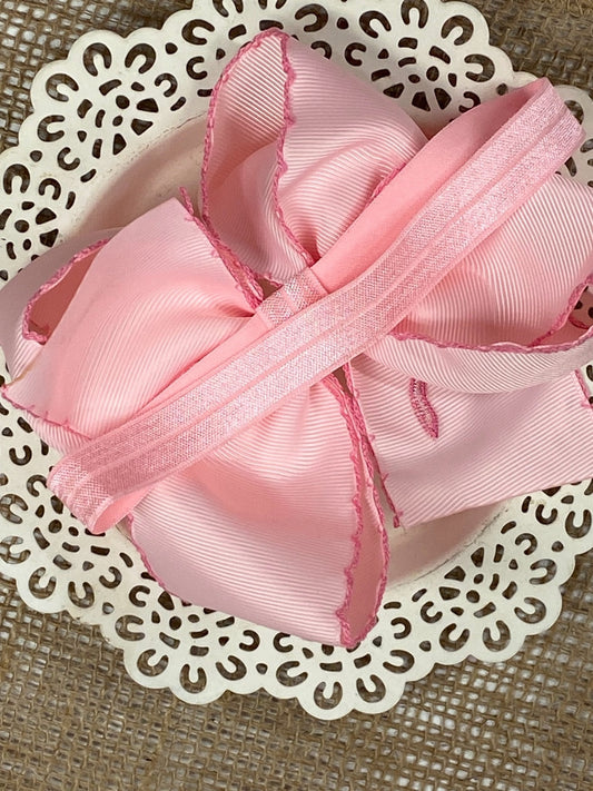 Pink Coquette Moonstitch Bow Headband