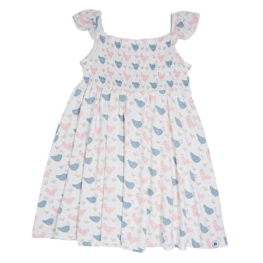 Pink Farm Hens Bamboo Smocked Vintage Dress