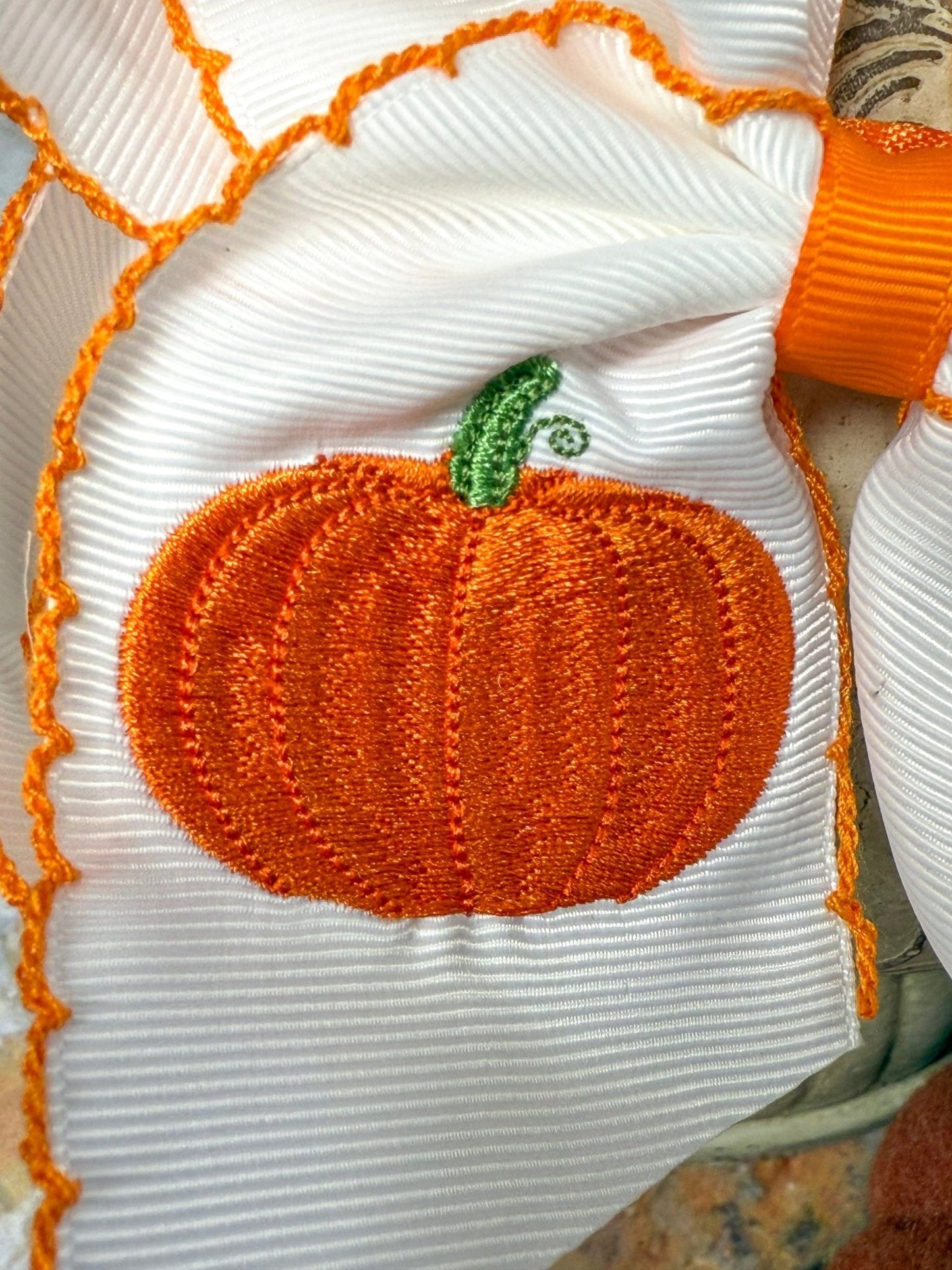 Pumpkin Embroidered Moonstitch Bow Headband