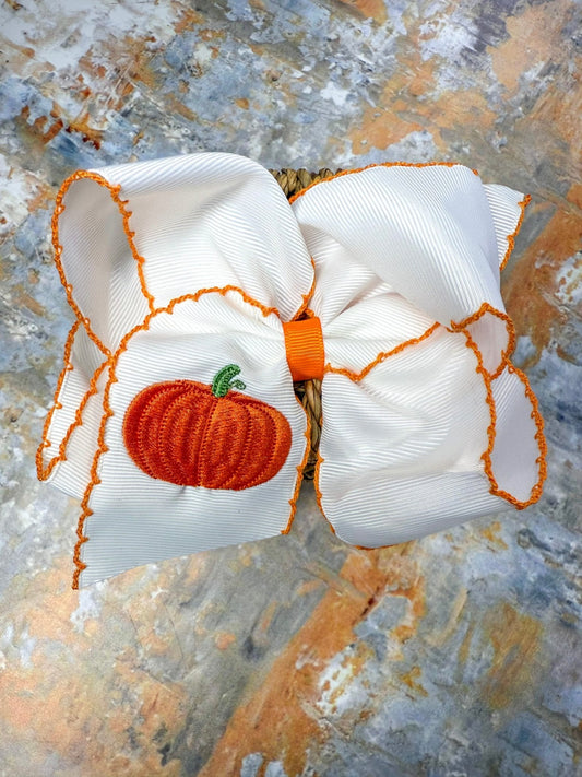 Pumpkin Embroidered Moonstitch Hair Bow