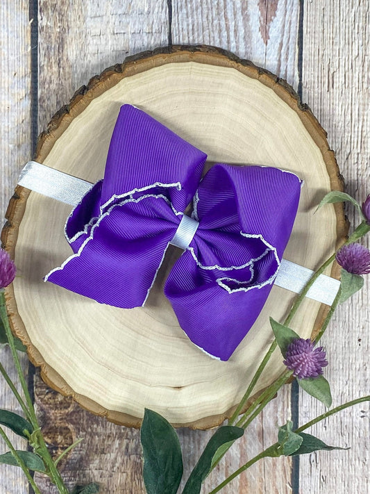 Purple with White Moonstitch Bow Headband