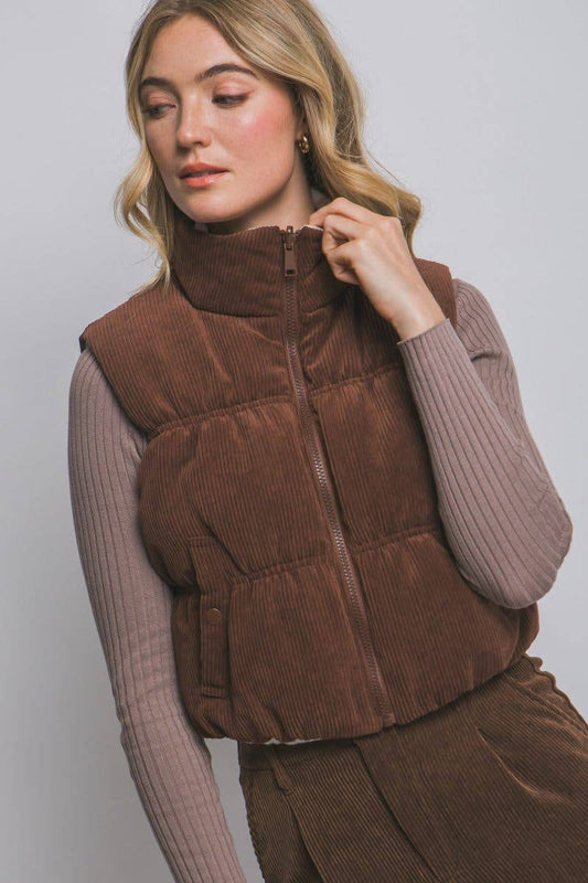 Reversible Corduroy Puffer Vest - 4 colors available