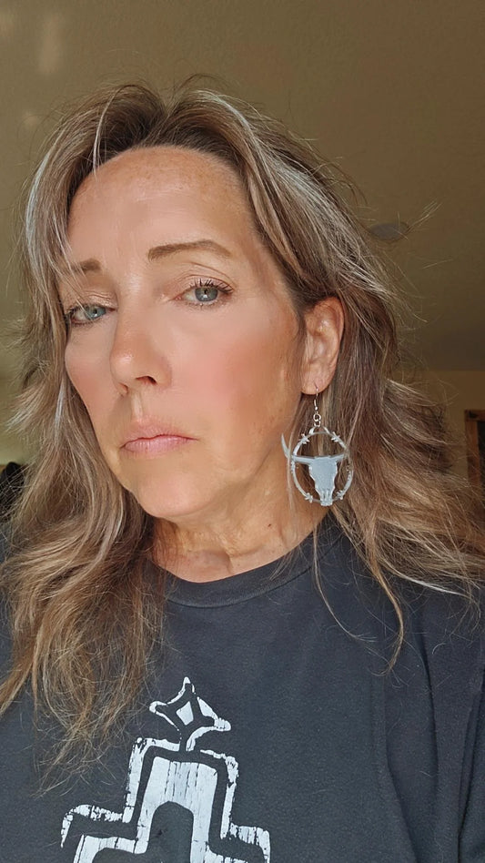 3D Print Longhorn Texas Ranch Western Barbwire Lightweight Earrings Made in America