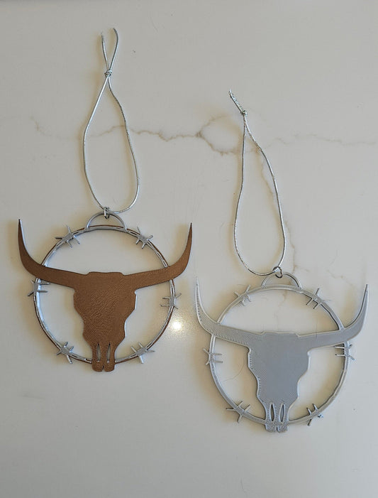 3D Print Longhorn Texas Ranch Western Barbwire Christmas Ornaments Made in America