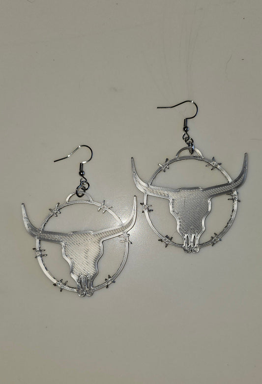 3D Print Longhorn Texas Ranch Western Barbwire Lightweight Earrings Made in America