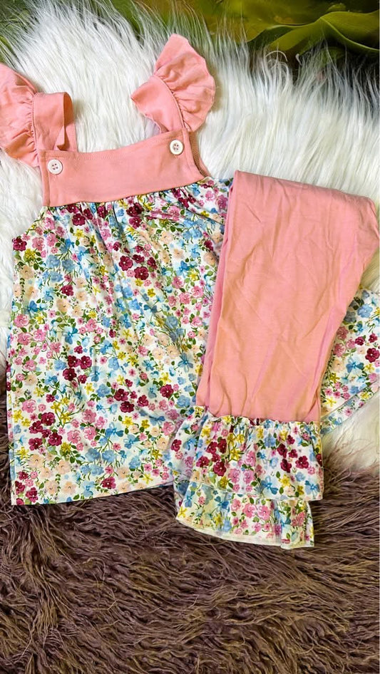 Pink Floral Print Capr Set