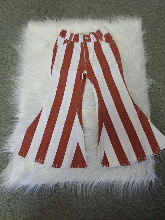 Brown and White Stripe Flare Leg Girls Pants