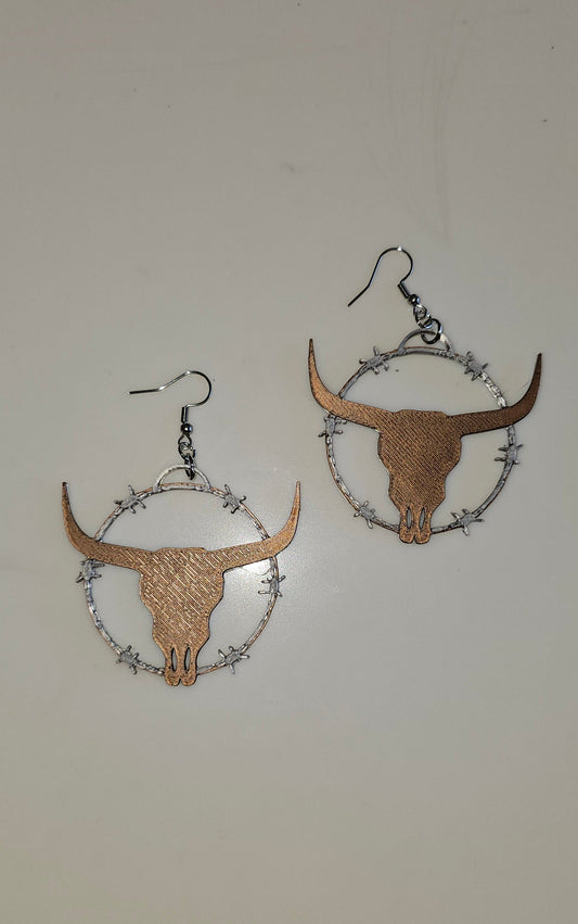 3D Print Longhorn Texas Ranch Western Barbwire Lightweight Earrings Made in America