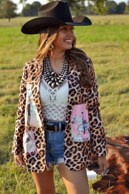 Baha Ranch Retro Pop Western Wild West Leopard Blazer