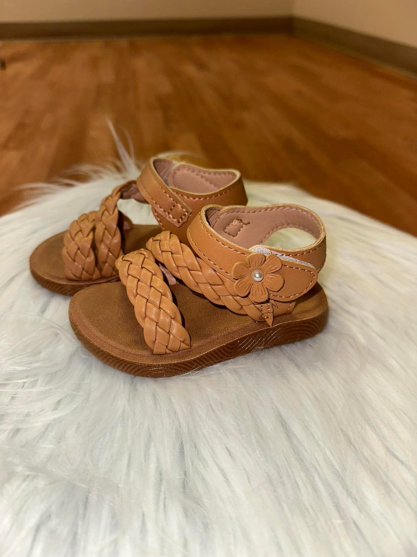 Brown Leather Flower Sandals