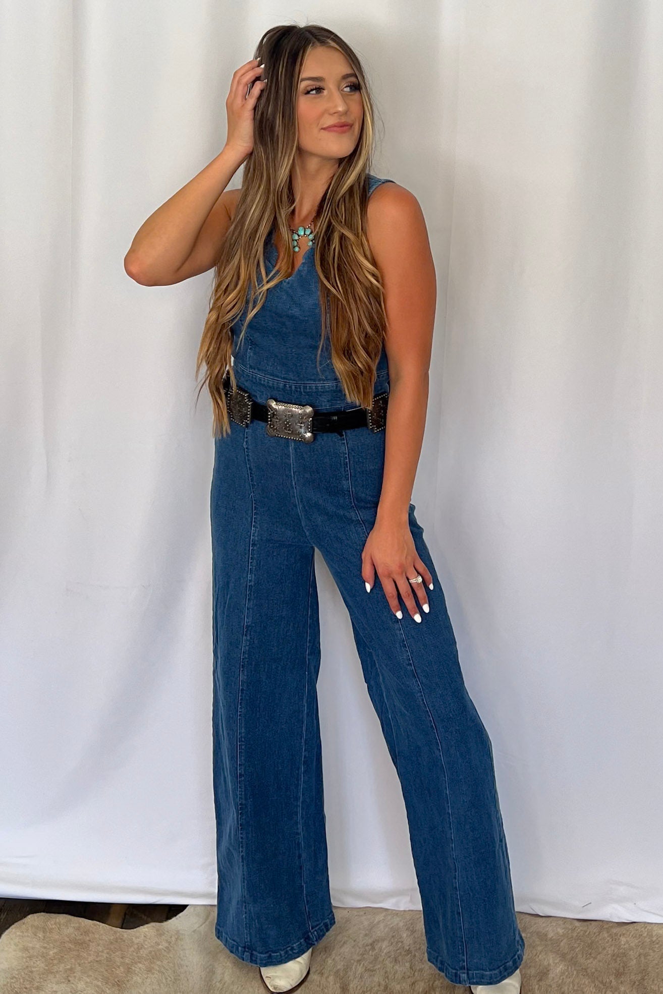 Rosie Scalloped Neckline Denim Jumpsuit