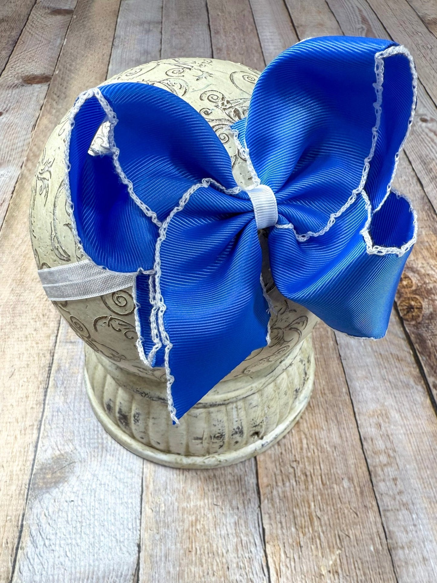 Royal Blue with White Moonstitch Bow Headband
