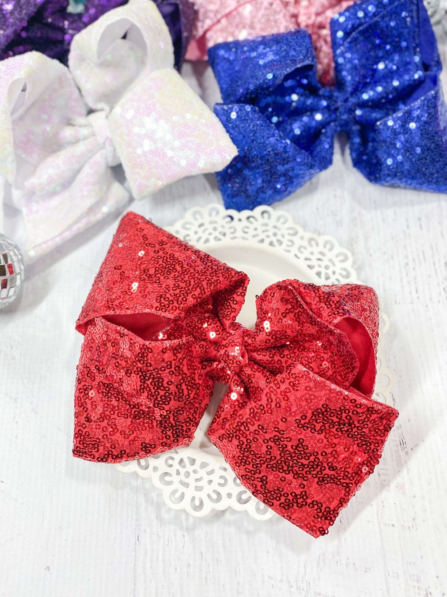 Sequin Texas Size Hair Bows - Alligator Clip - 6.5"