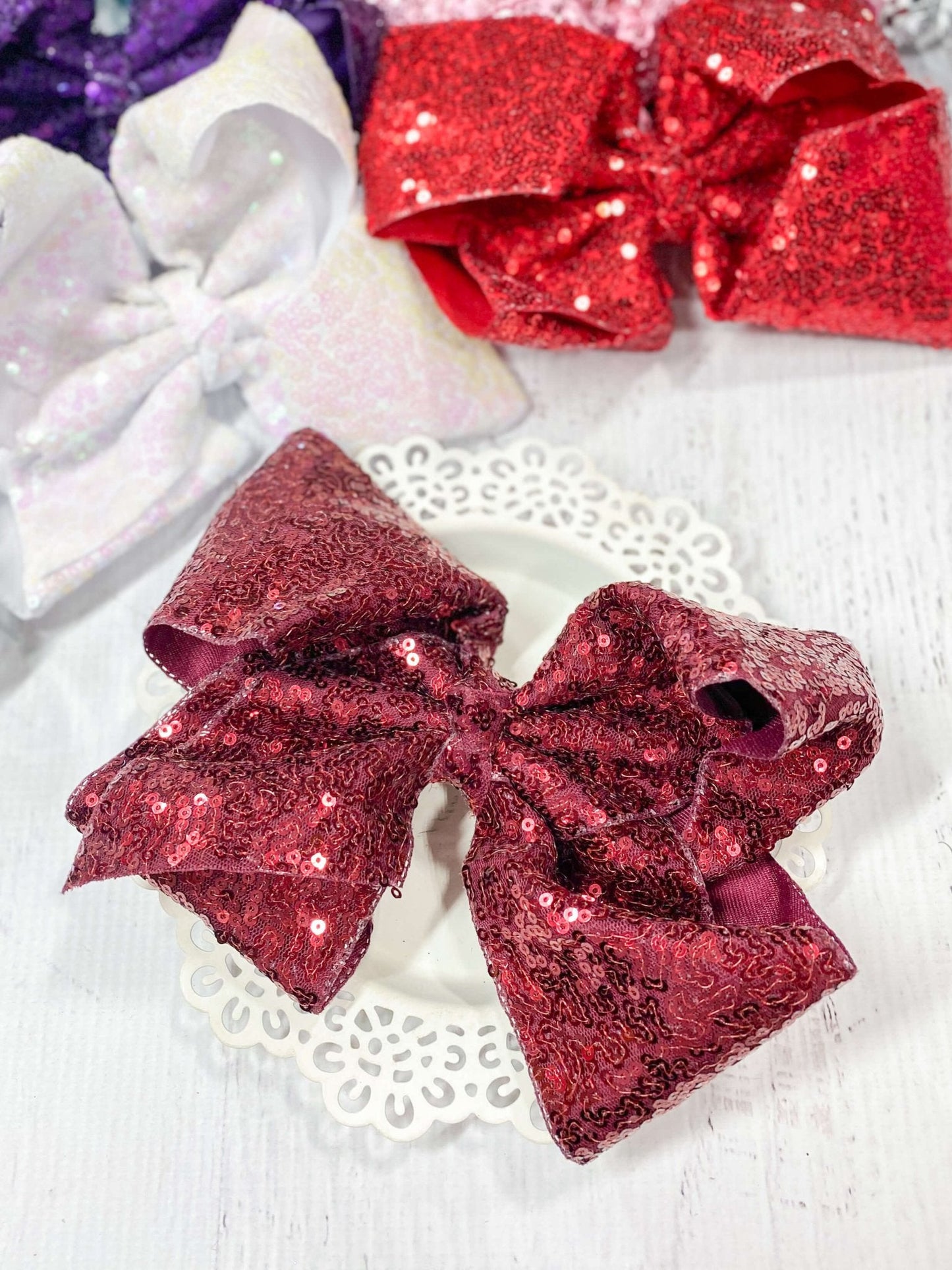 Sequin Texas Size Hair Bows - Alligator Clip - 6.5"