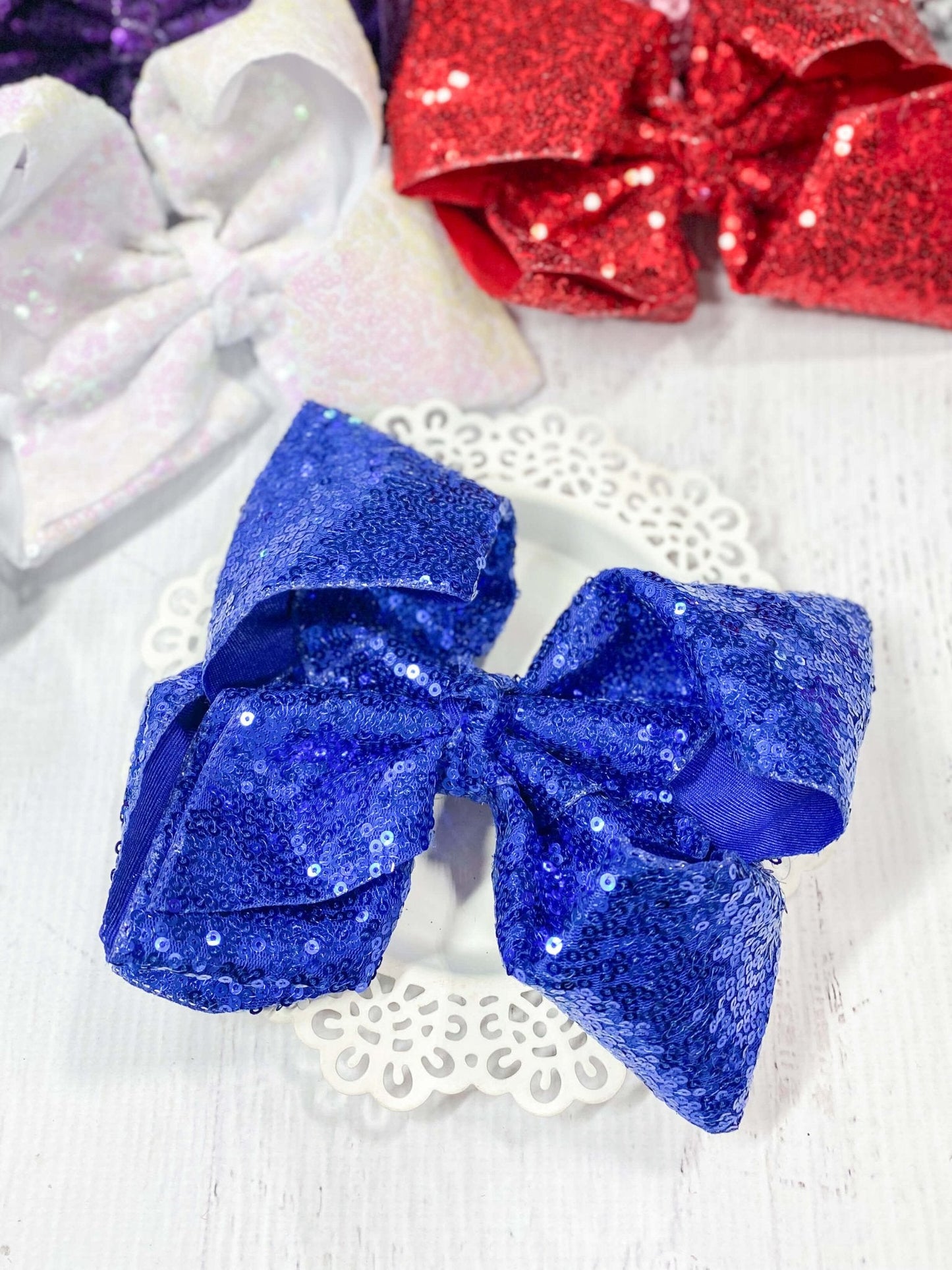 Sequin Texas Size Hair Bows - Alligator Clip - 6.5"