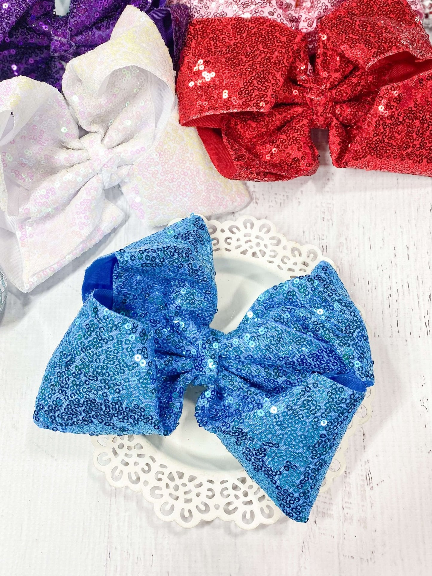 Sequin Texas Size Hair Bows - Alligator Clip - 6.5"