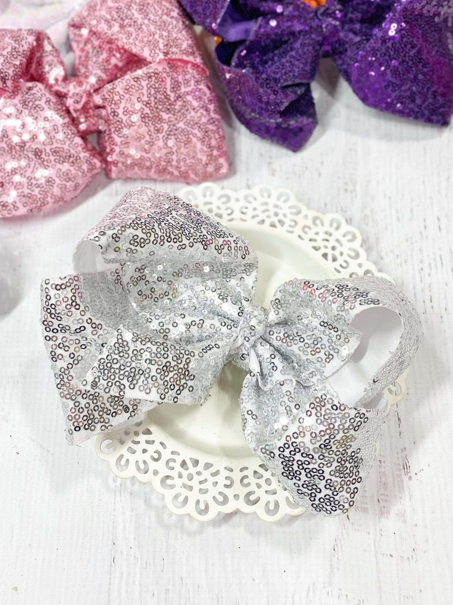 Sequin Texas Size Hair Bows - Alligator Clip - 6.5"