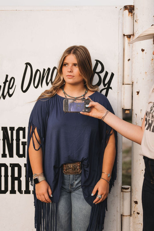Showstopper Fringe Top - Denim