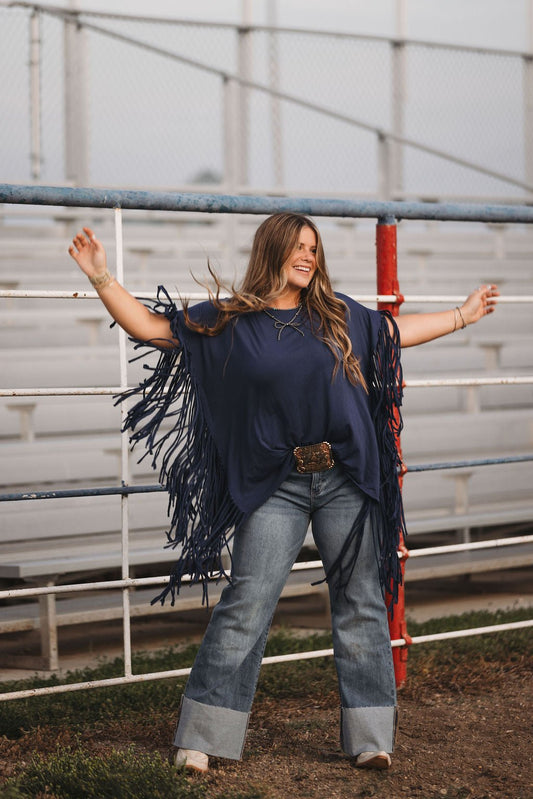 Showstopper Fringe Top - Denim