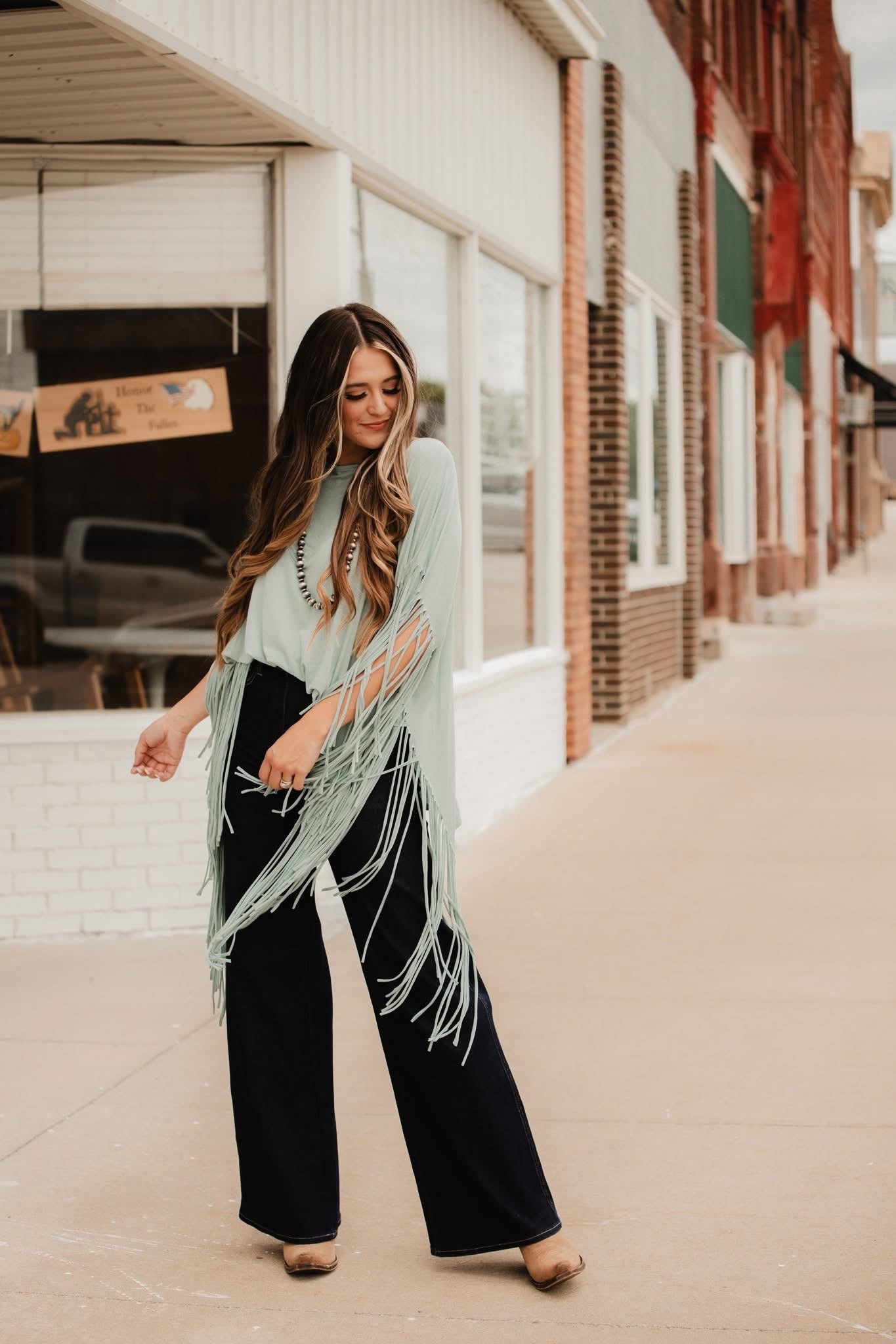 Showstopper Fringe Top - Washed Seafoam