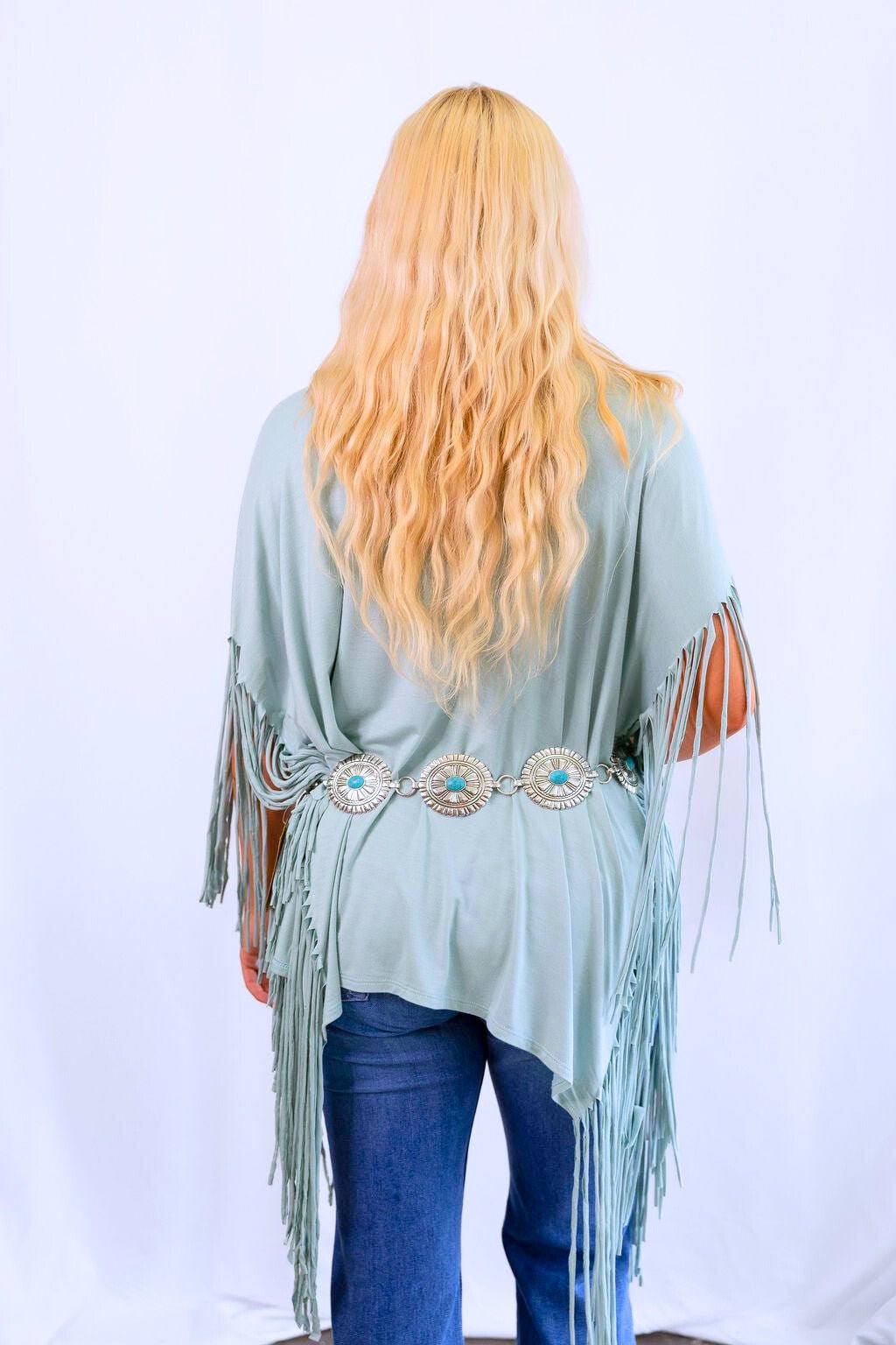 Showstopper Fringe Top - Washed Seafoam
