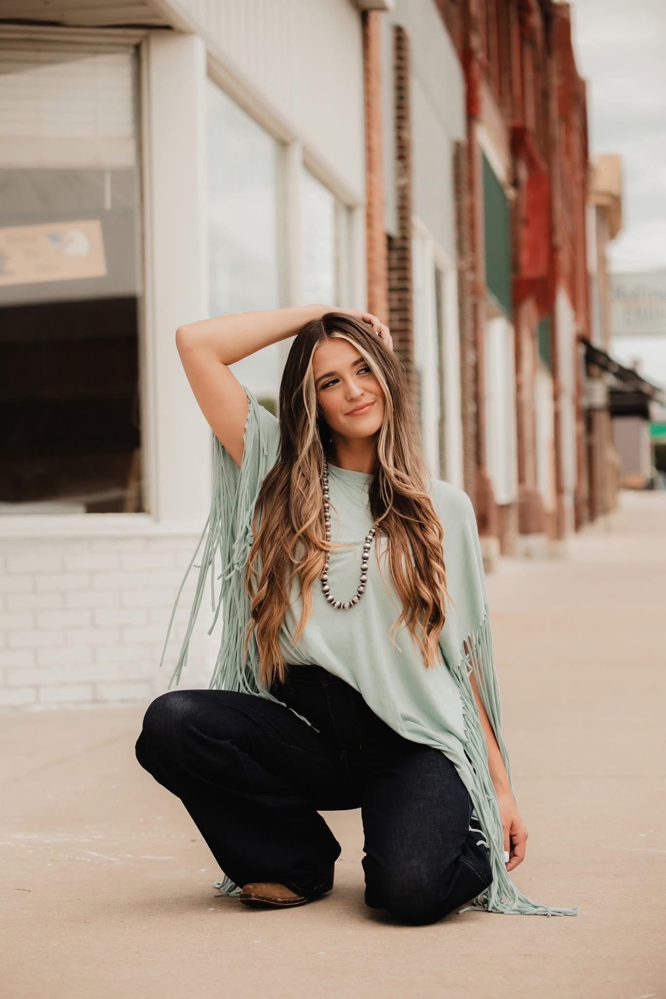 Showstopper Fringe Top - Washed Seafoam