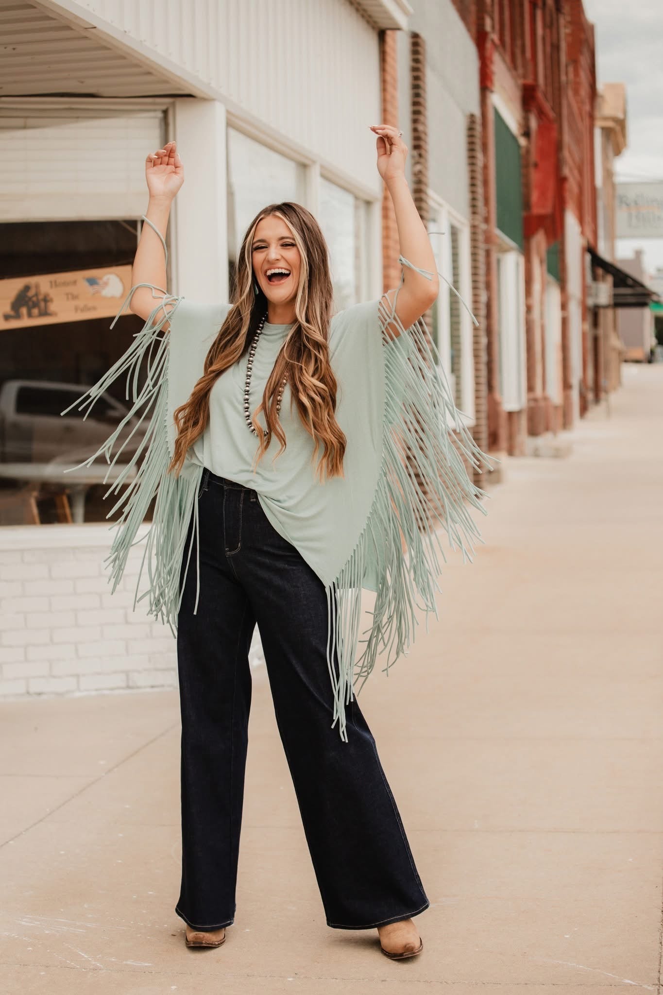 Showstopper Fringe Top - Washed Seafoam