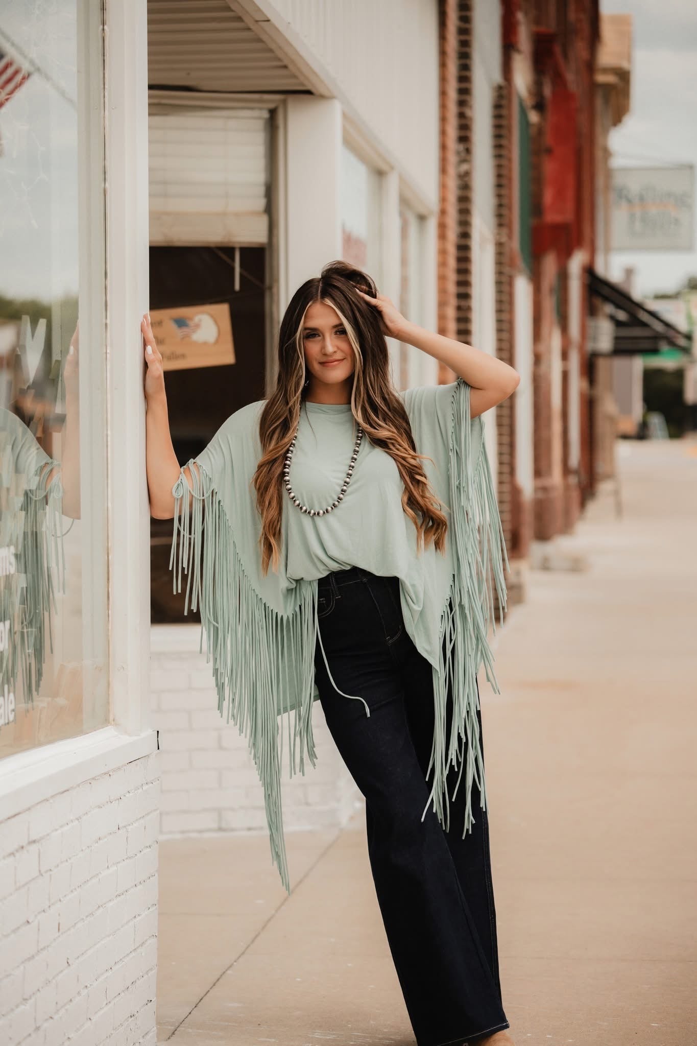 Showstopper Fringe Top - Washed Seafoam