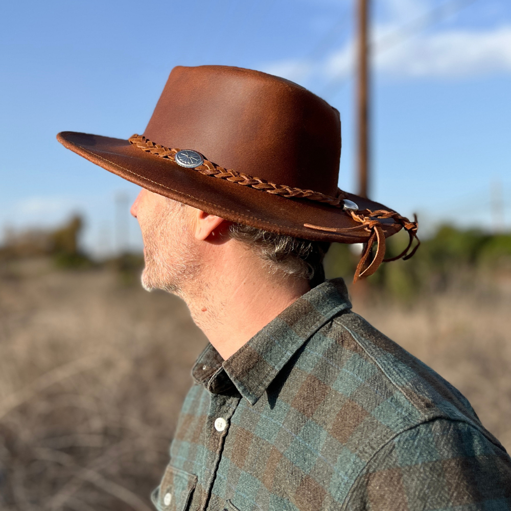 Leather Cowboy Hat / Rancher Hat- Brown