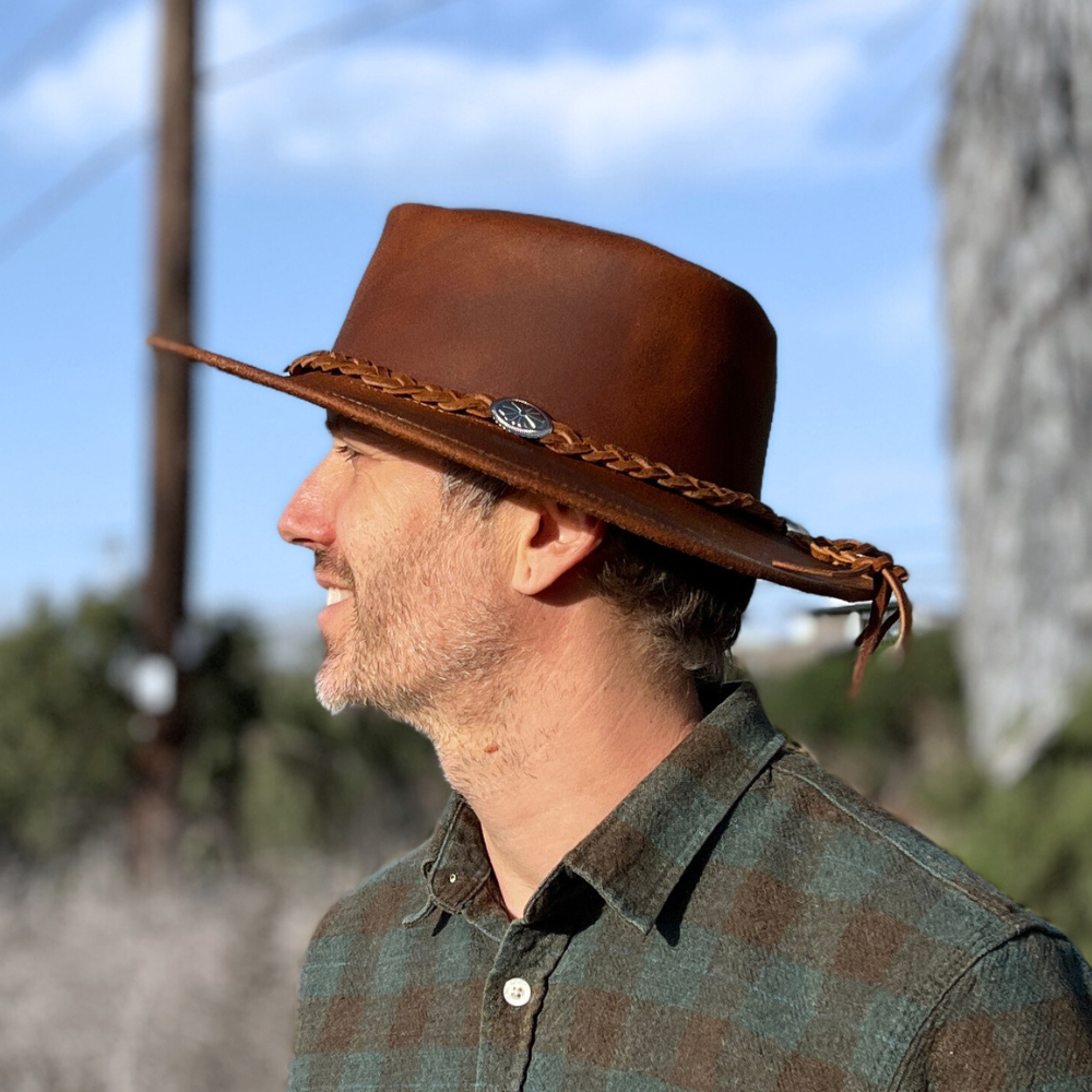 Leather Cowboy Hat / Rancher Hat- Brown