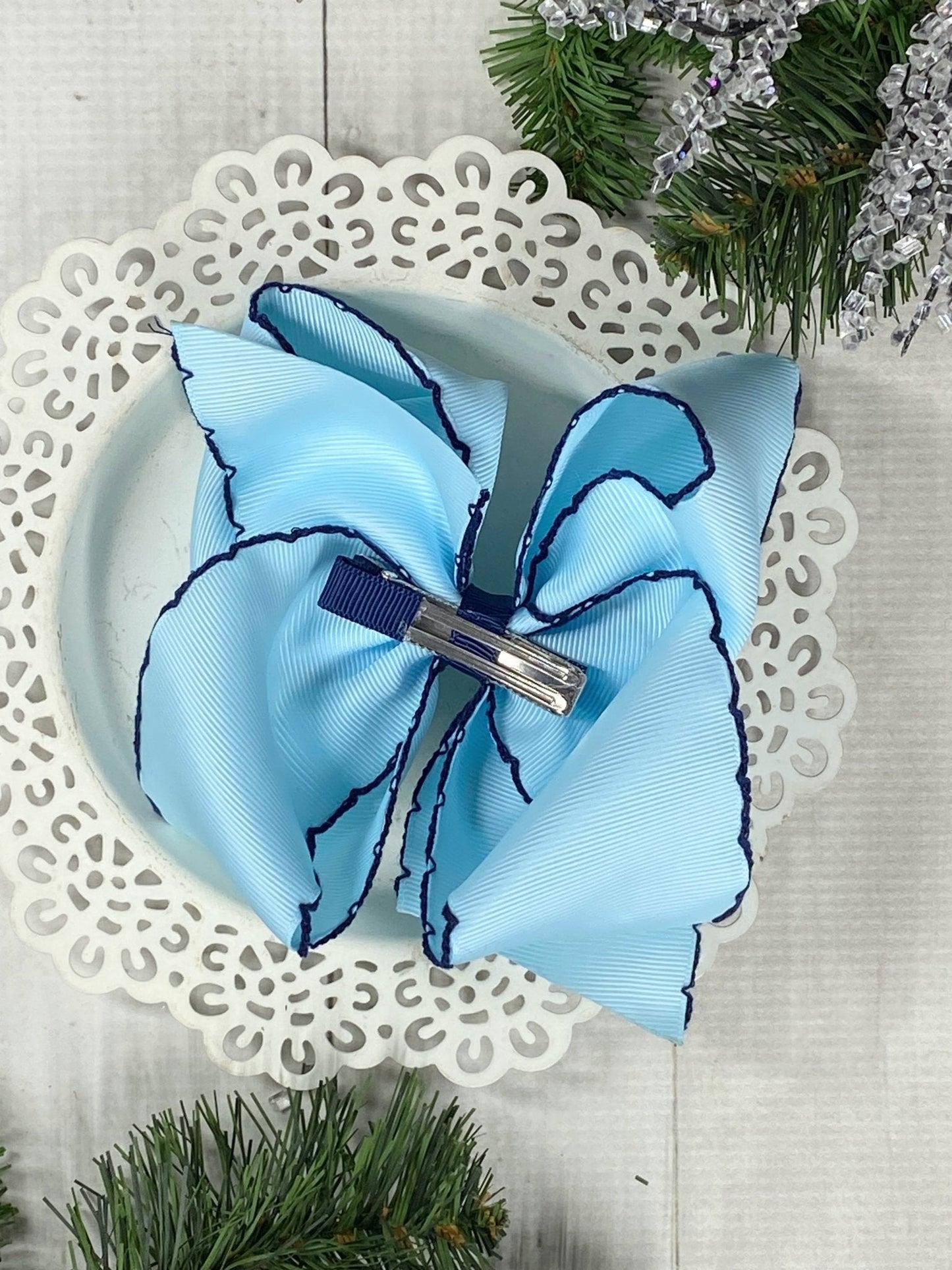 Snowflake Embroidered Moonstitch Hair Bow