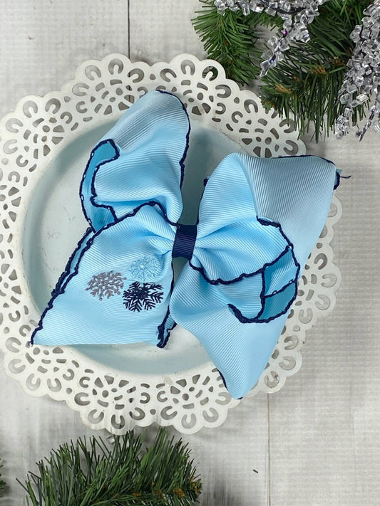 Snowflake Embroidered Moonstitch Hair Bow