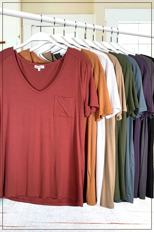 Super Soft Pocket Basic Tee - Marsala, Olive, Ginger, Black and Off White