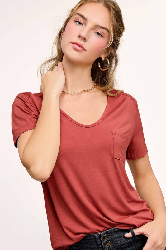 Super Soft Pocket Basic Tee - Marsala, Olive, Ginger, Black and Off White